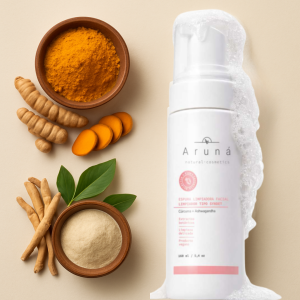 Espuma Facial natural Aruna con cúrcuma y ashwagandha para limpieza facial profunda y suave